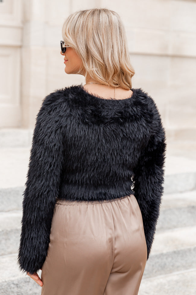 Light It Up Black Fuzzy Cropped Sweater FINAL SALE Cheap Big Sale