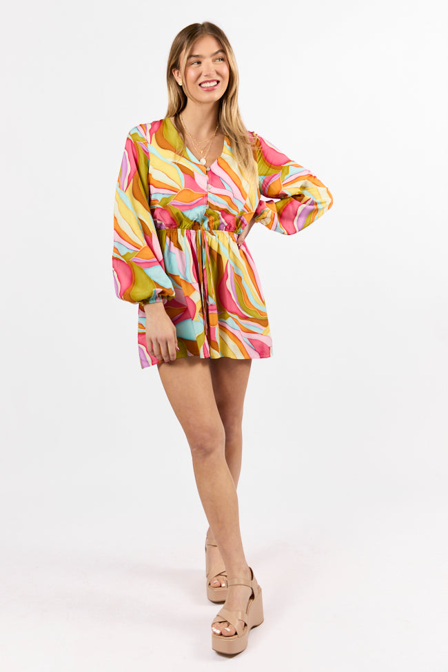 Love Over Fear Multi Print Long Sleeve Wrap Romper Discount Latest