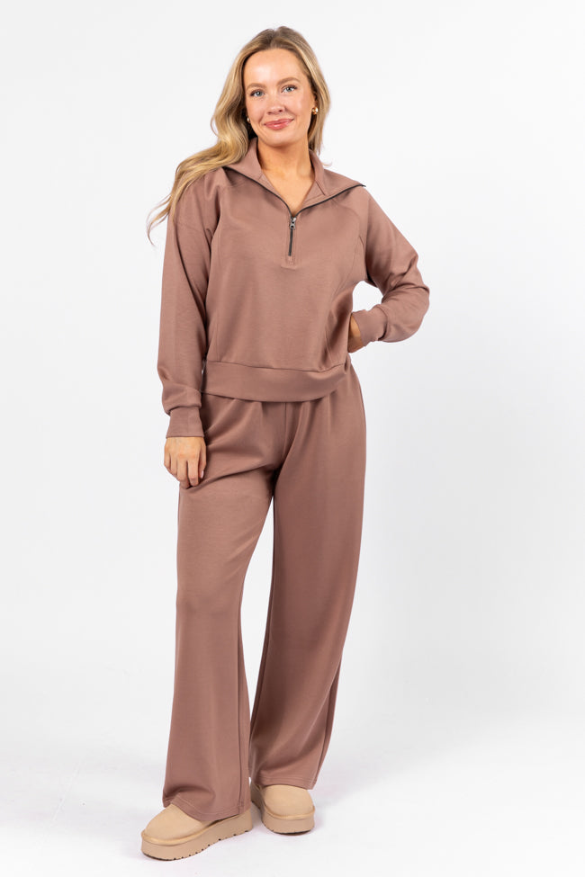 Let's Just Stay Mocha Quarter Zip Knit Pullover