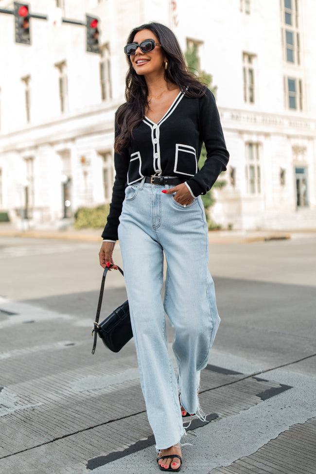 Gives Me Time Black and Ivory Contrast Trim Cardigan Order