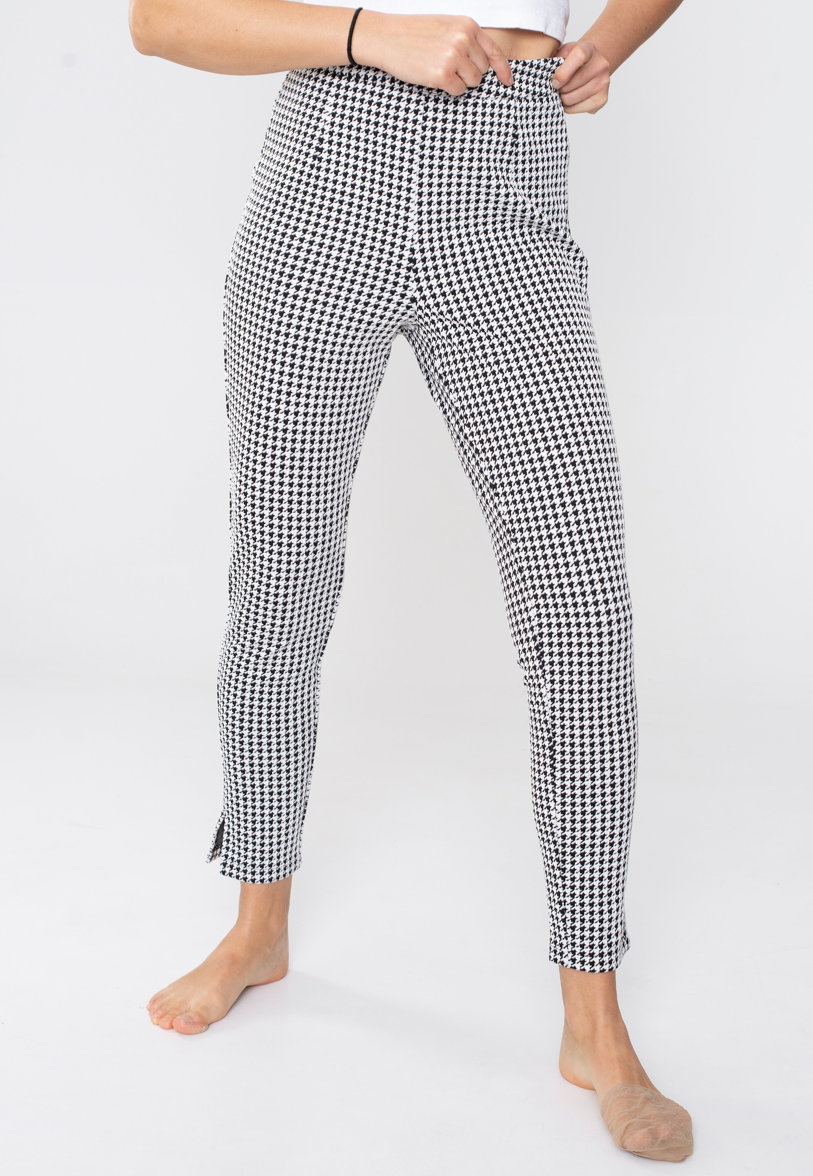 Voodoo Vixen - Houndstooth Cigarette Black/White - Pants Free Shipping Online