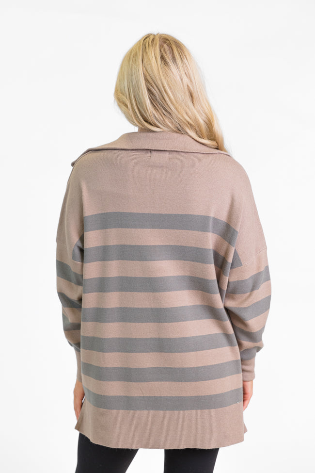 Pulling Heartstrings Taupe Striped Quarter Zip Pullover Quality From China Wholesale