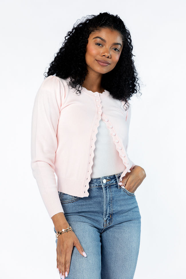 Perfect Clarity Blush Scalloped Trim Cardigan Get To Buy Cheap Online