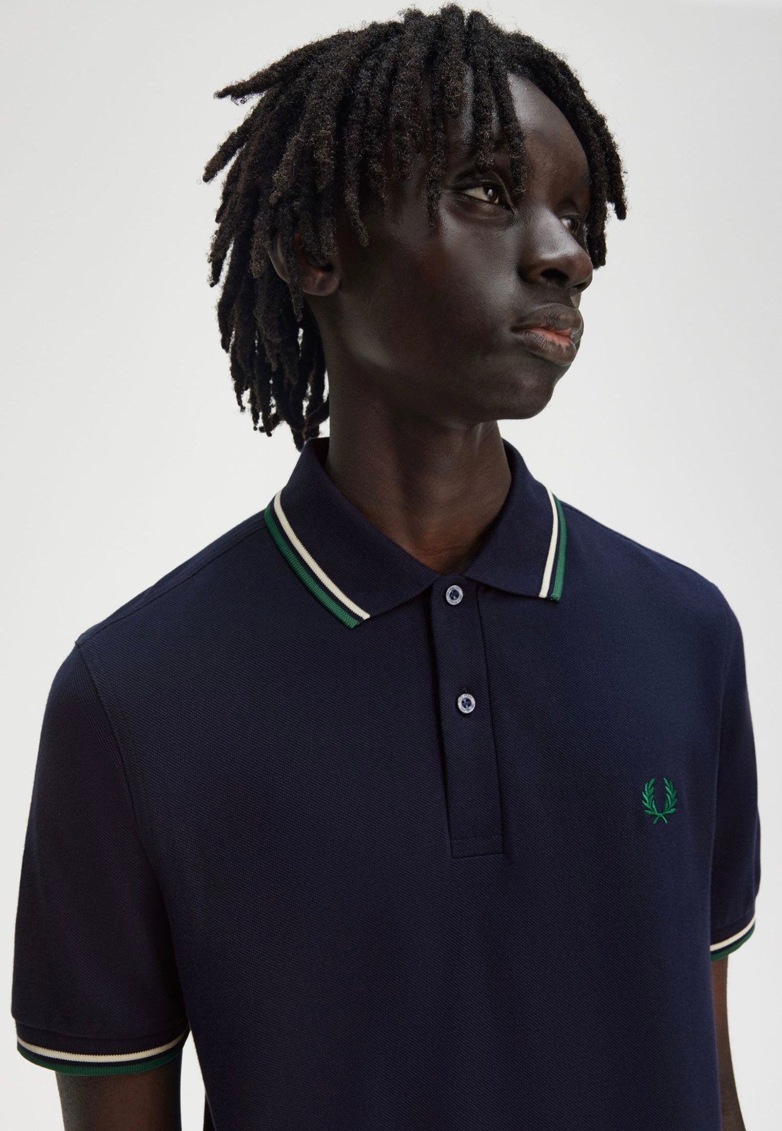 Fred Perry - Twin Tipped Dark Carbon/Light Ecru/Label Green - Polo Cheap Buy