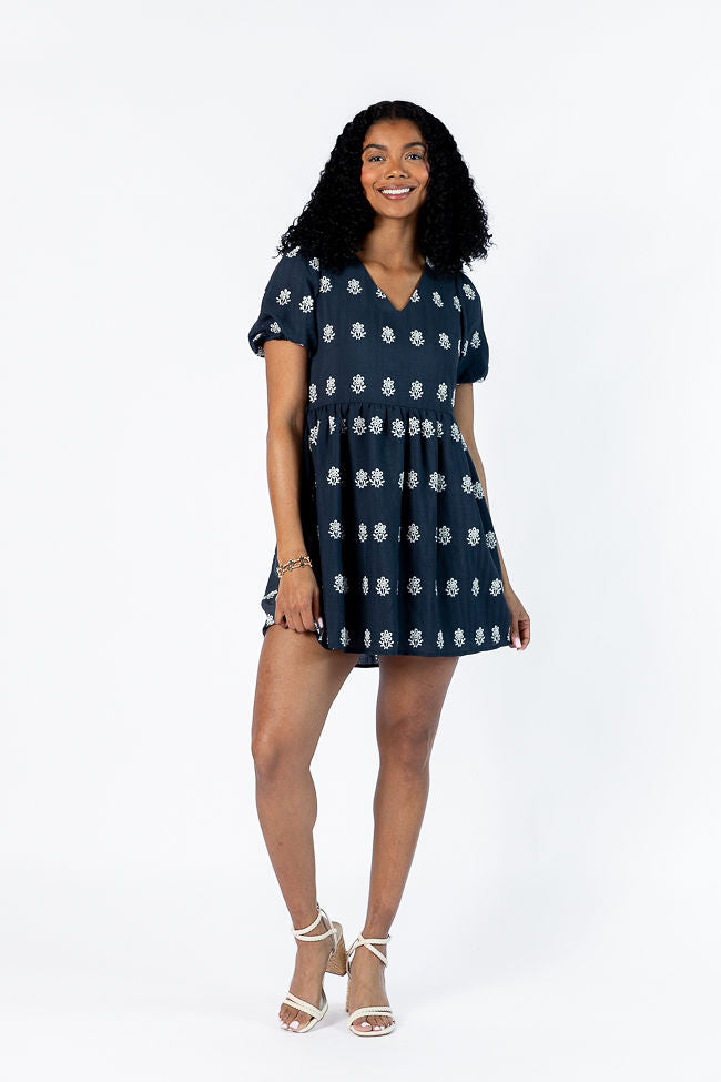 Figured It Out Navy Stitched Detail Mini Dress Clearance With Credit Card