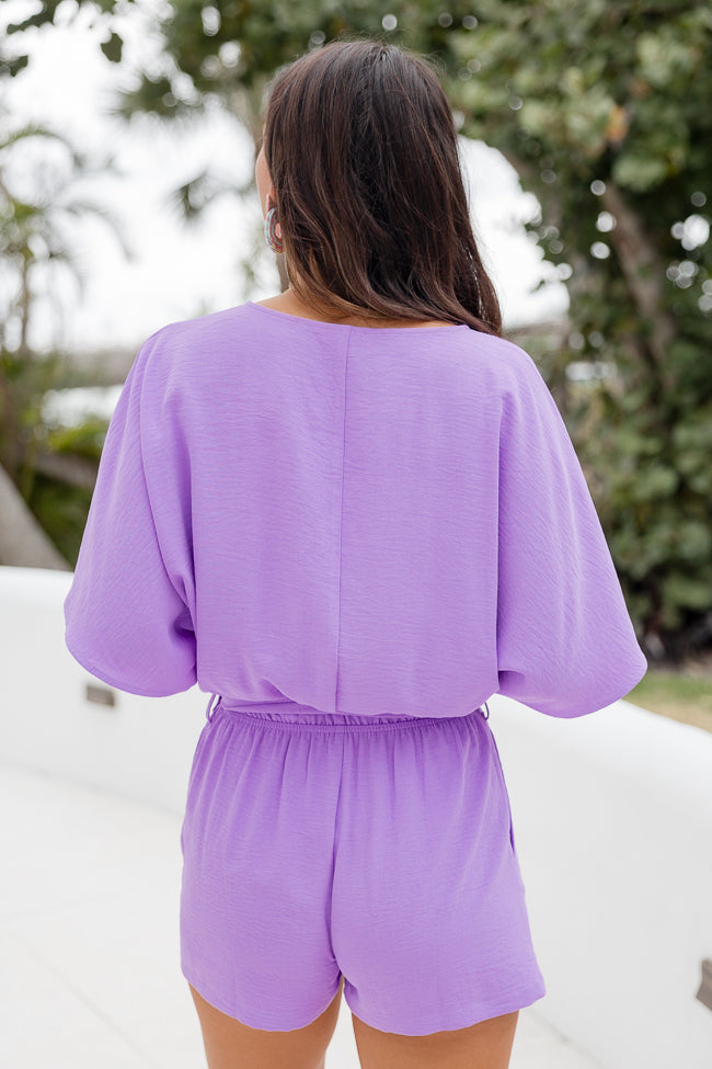 Full Of Sunshine Purple Solid Tie Belt Romper Sale Geniue Stockist