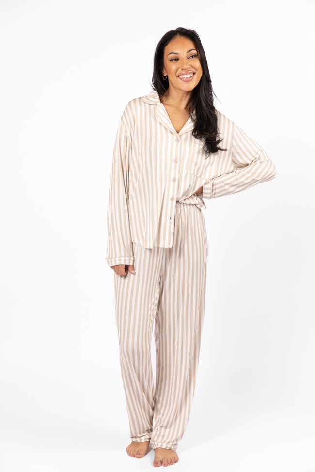 Good To Get Away Neutral Stripe Long Sleeve Pajama Top Really For Sale