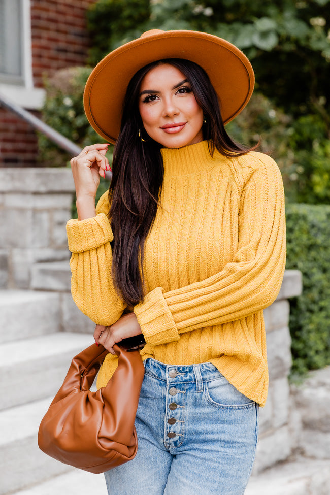 Letting You Go Mustard Chenille Turtleneck Sweater  FINAL SALE Cheap Pictures