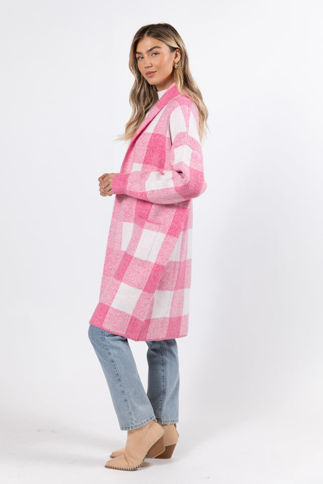 News To Me Pink Plaid Sweater Coat Largest Supplier For Sale