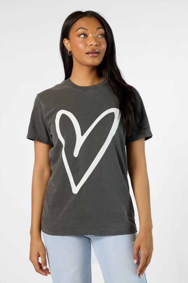 Heart Sketch Grey Comfort Color Graphic Tee Cheap Sale Online Online