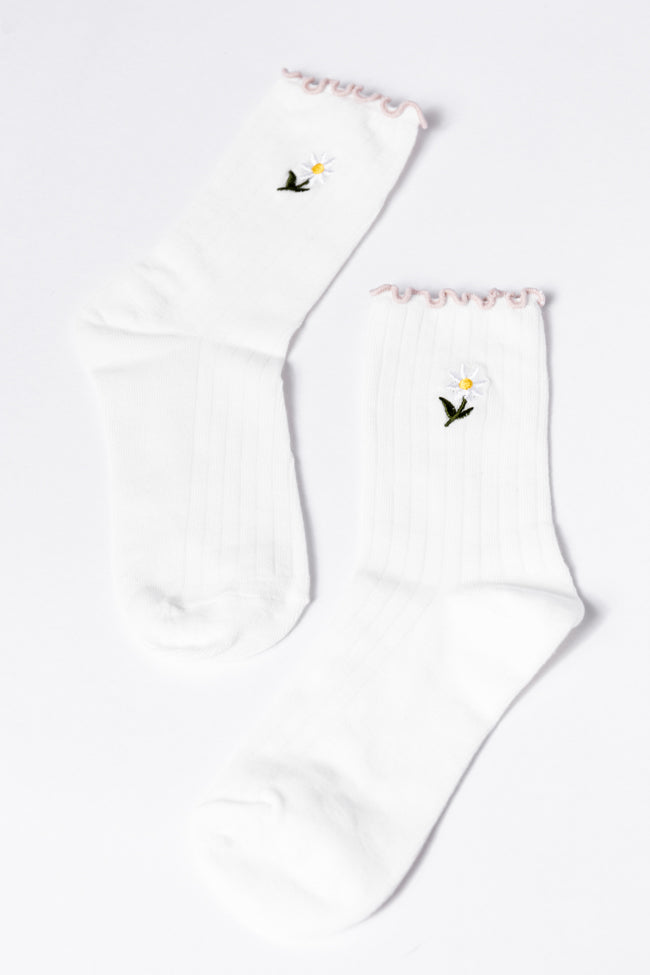 White Daisy Crew Socks Shop For