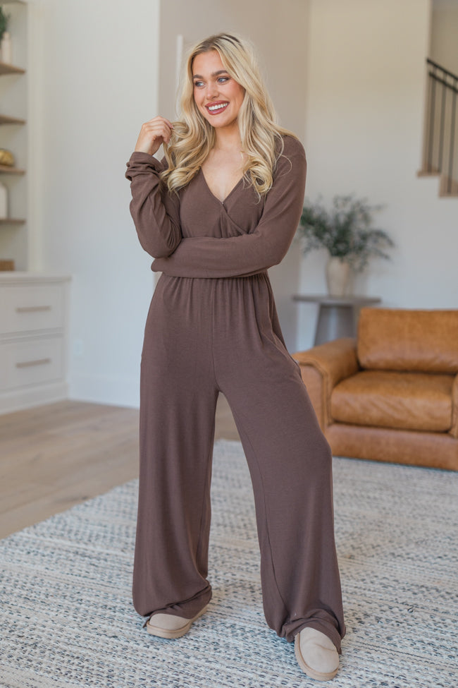 Heart To Heart Brown V-Neck Jumpsuit FINAL SALE Outlet Get To Buy