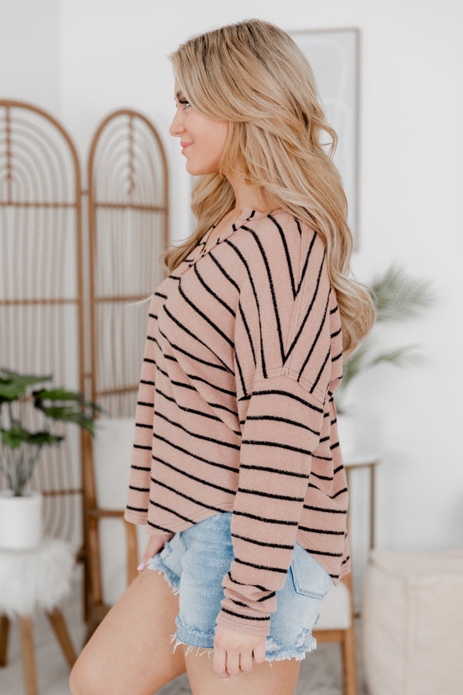 Grateful Life Mocha Striped Knit Top FINAL SALE Best Deals