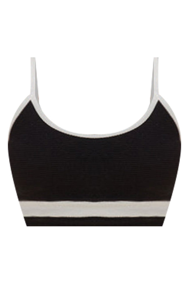 Do Not Disturb Black and White Color Block Bikini Top Sale For Cheap