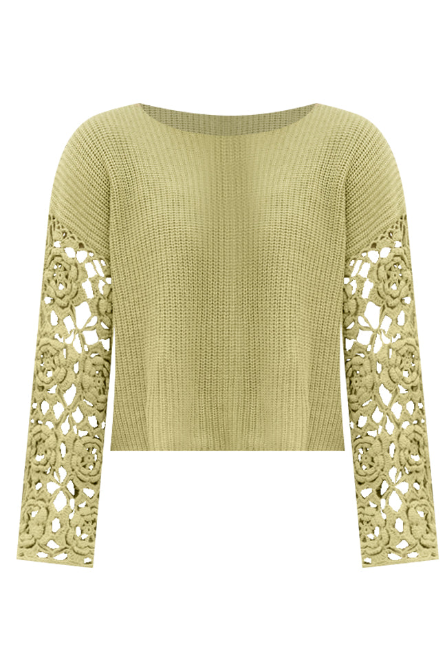 Always My Favorite Green Crochet Sleeve Sweater FINAL SALE Buy Cheap Outlet Locations