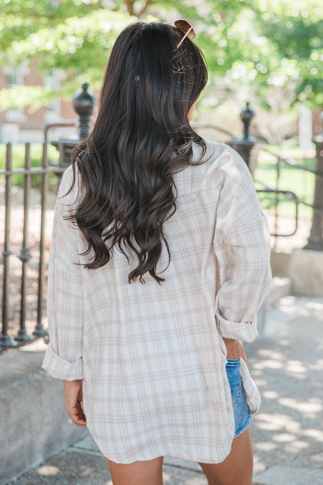 Made Me Realize Ivory And Tan Plaid Oversized Button Front Shirt Get Authentic