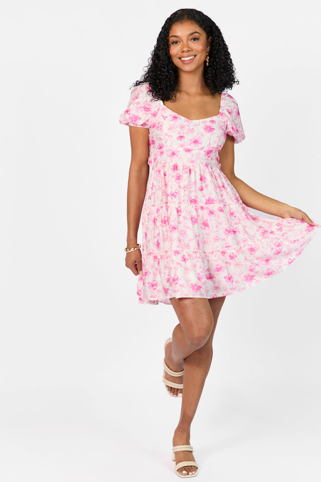 Calling Perfection Pink Floral Dress With Back Bow Detail Free Shipping Low Pice Fee Shipping