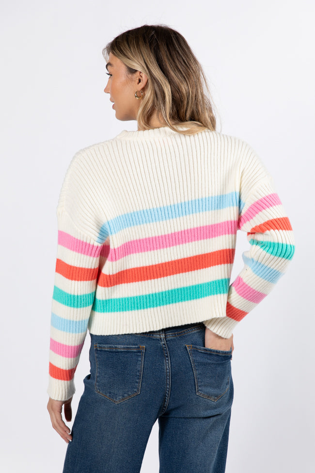 I'm Just Thinking Multi Color Stripe Hem Crew Neck Sweater FINAL SALE