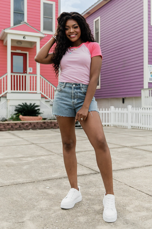 Rad Pink Ribbed Raglan Crop Tee Clearance Shop