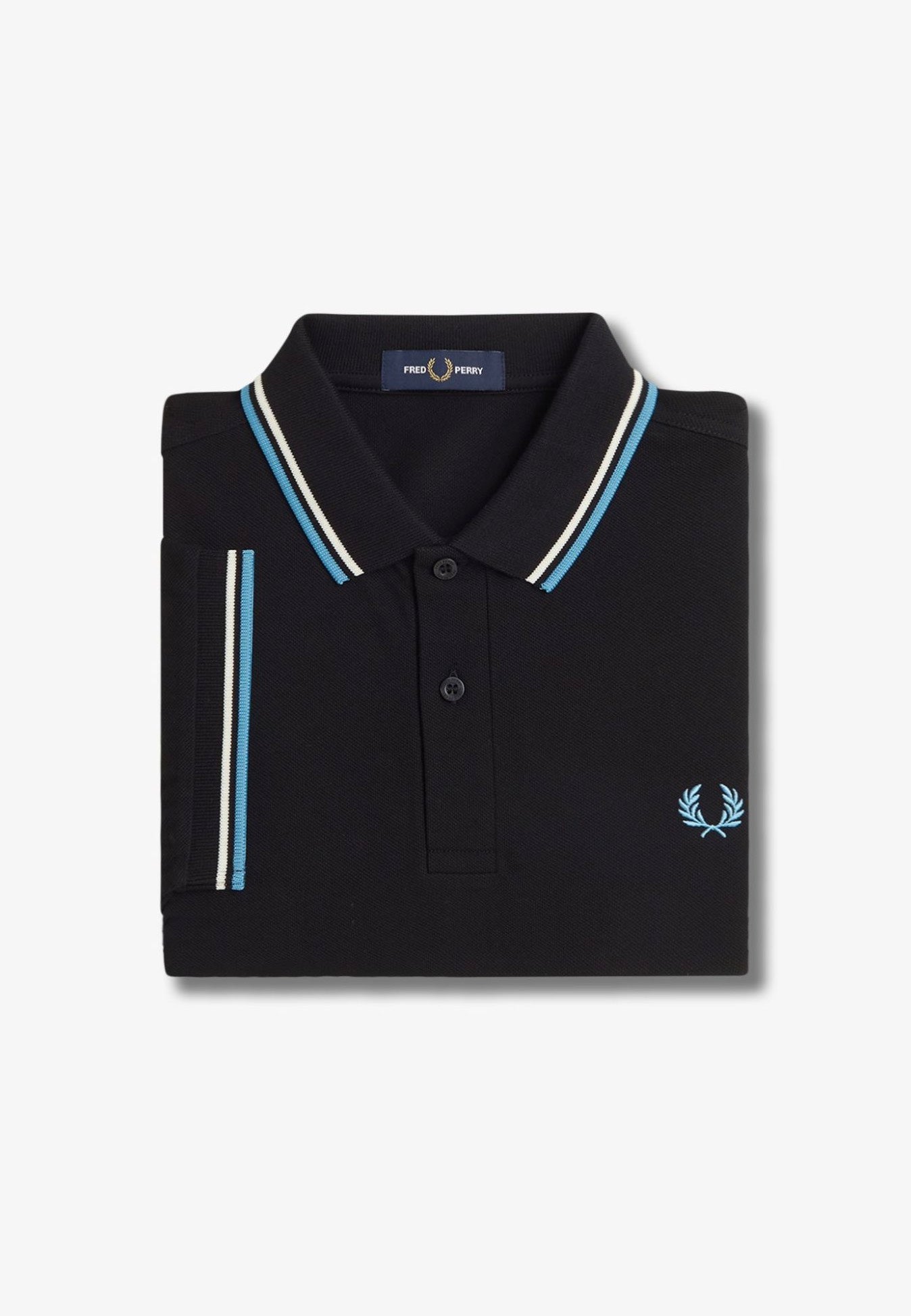 Fred Perry - The Twin Tipped Blk/Ecru/Softblu - Polo Free Shipping Popular