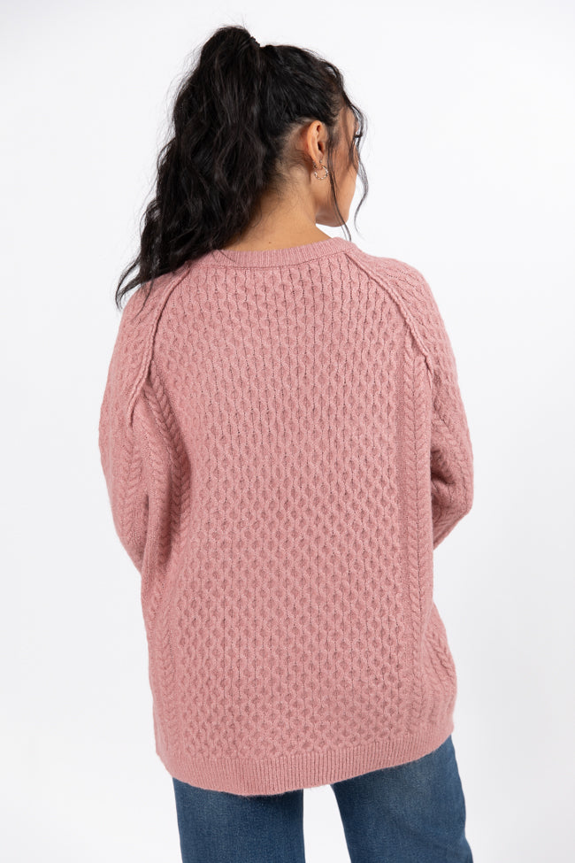 Cable Knit Cuddles Mauve Oversized Crew Neck Sweater Genuine Sale Online