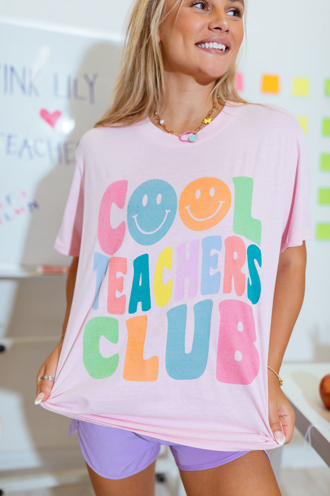 Cool Teachers Club Light Pink Oversized Graphic Tee Discount Wholesale