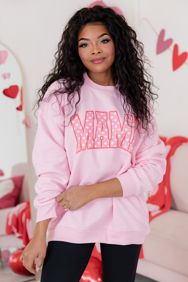 Mama Block Heart Light Pink Oversized Graphic Sweatshirt Newest Cheap Pice