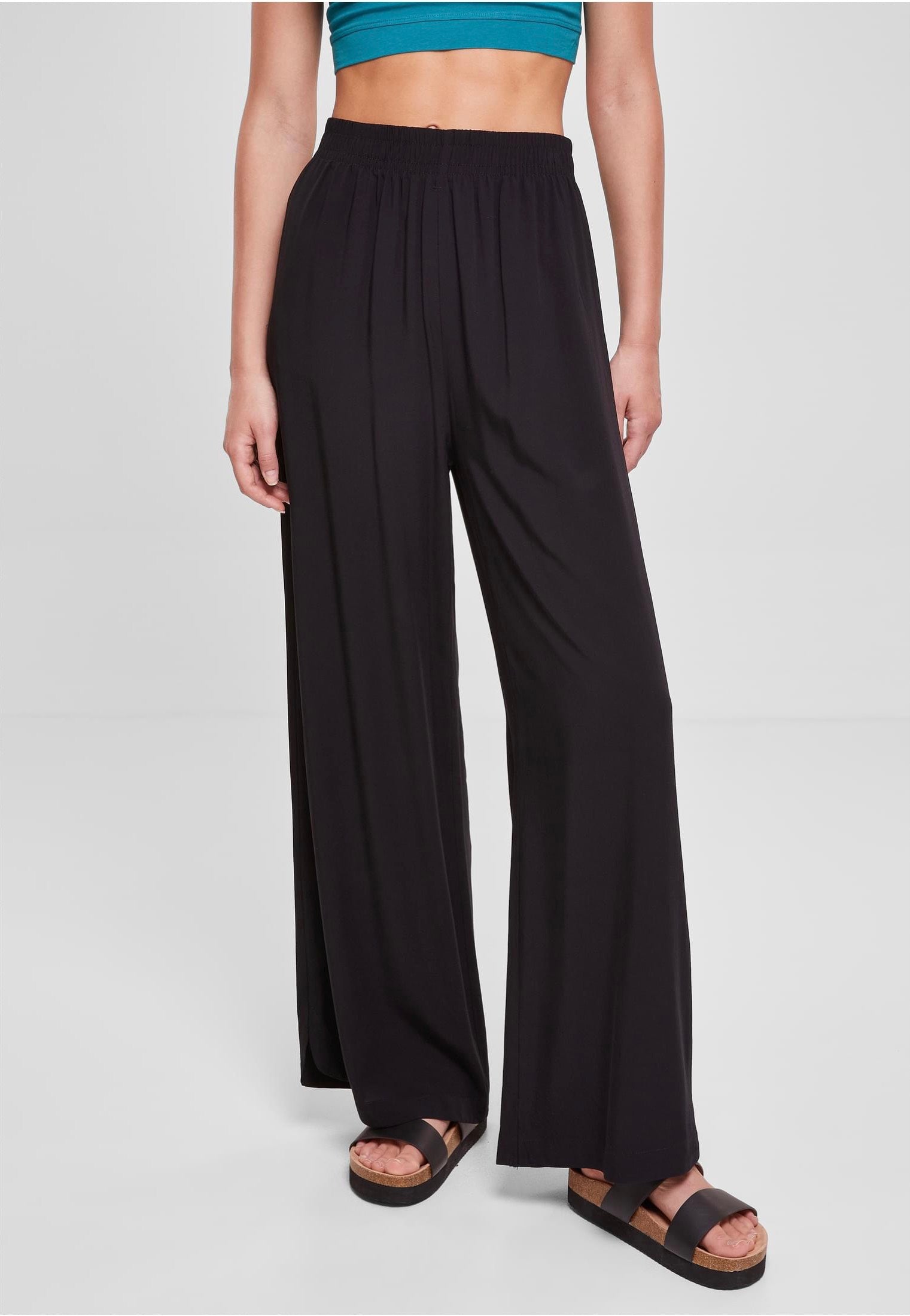 Urban Classics - Ladies Wide Leg Viscose Black - Pants Good Selling Cheap Online