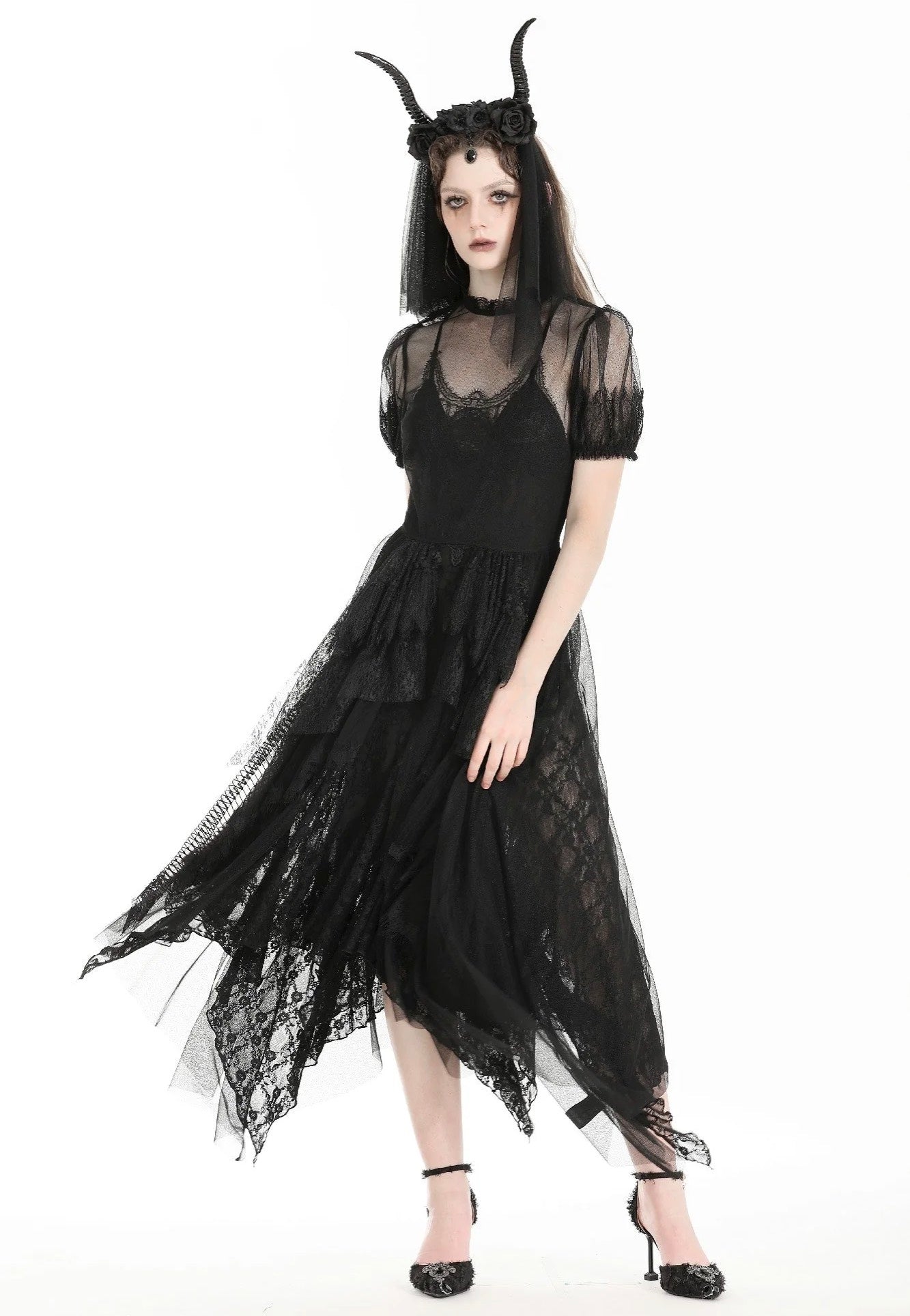 Dark In Love - Gothic Dark Night Elf Winged Mesh Black - Dress Sale Best Pices