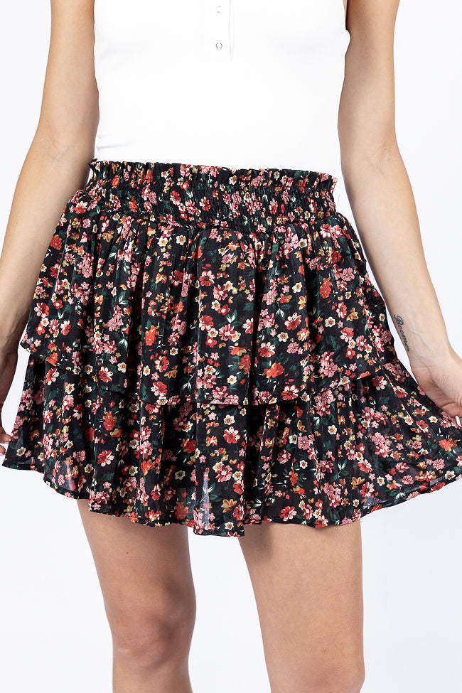 Breezy Black Floral Tiered Skort FINAL SALE Clearance Great Deals