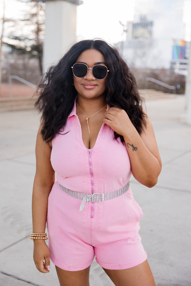 A Lesson Learned Pink Denim Zip Up Romper Buy Cheap Fake