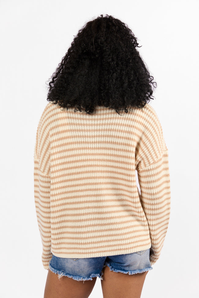 Bayside Breeze Ivory and Tan Stripe Quarter Zip Pullover Sweater Release Dates Sale Online