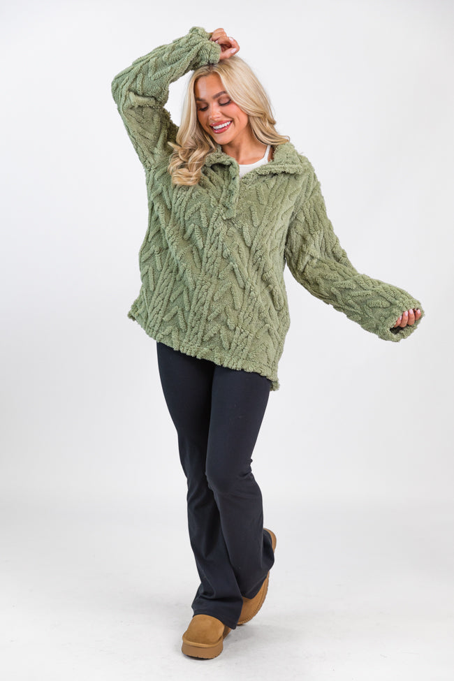 Take The Leap Olive Cable Detail Sherpa Pullover SALE Order Cheap Pice