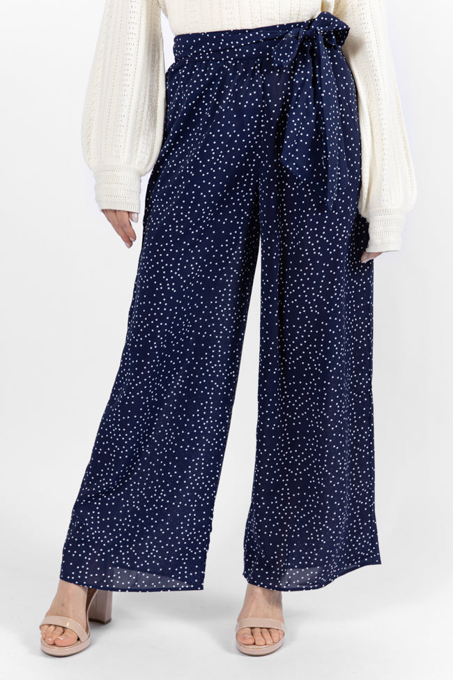 Over The Blues Navy Polka Dot Belted Wide Leg Pants Cheap Sale Really