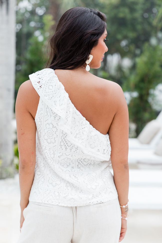 While We Wait Ivory One Shoulder Crochet Tank FINAL SALE Sale Shop Offer