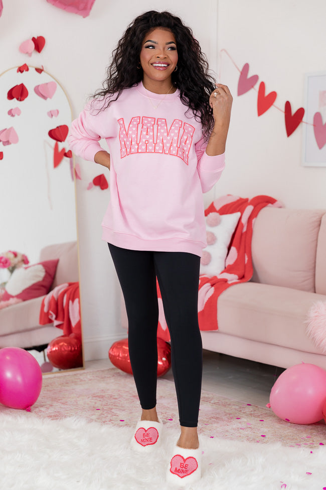 Mama Block Heart Light Pink Oversized Graphic Sweatshirt Newest Cheap Pice