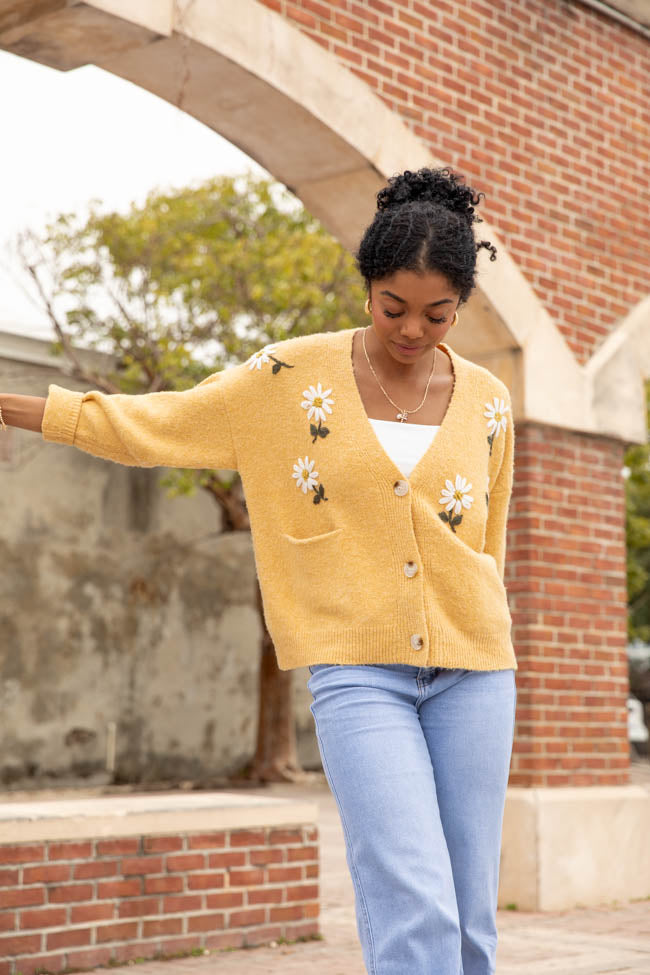 Fields Of Hope Mustard Floral Embroidered Cardigan Low Cost Online