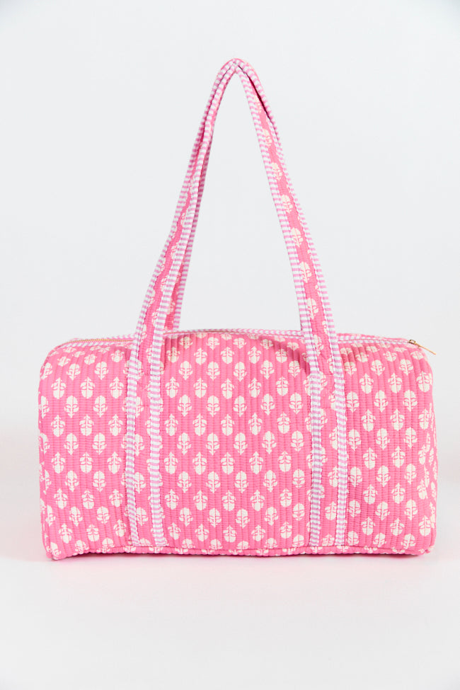 Michelle Pink Block Floral Quilted Weekender Discount Looking For