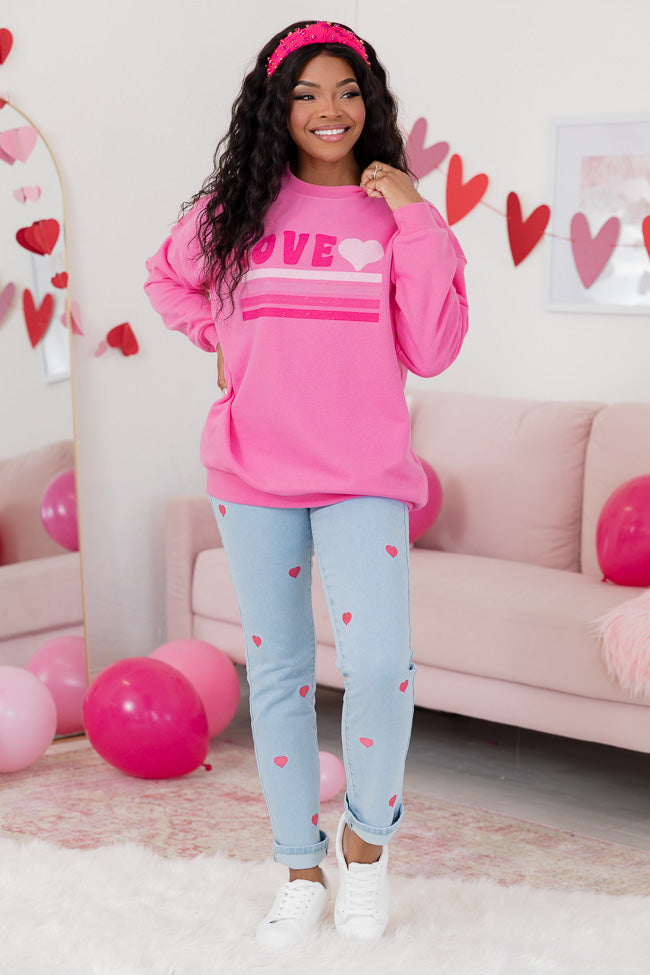 Love Retro Pink Oversized Graphic Sweatshirt Low Pice Cheap Online