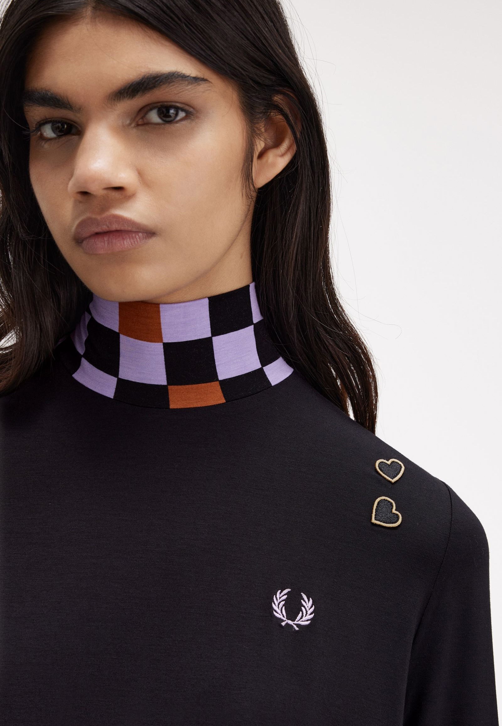 Fred Perry - Printed Trim High Neck Black - Longsleeve Sale Cheap Pice