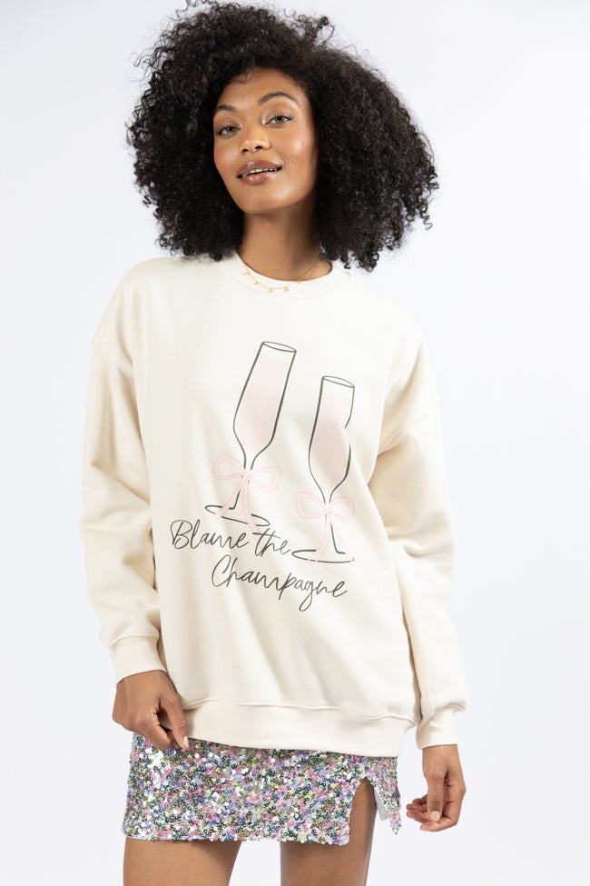 Blame The Champagne Cream Oversized Graphic Sweatshirt SALE Cheap Sale Inexpensive