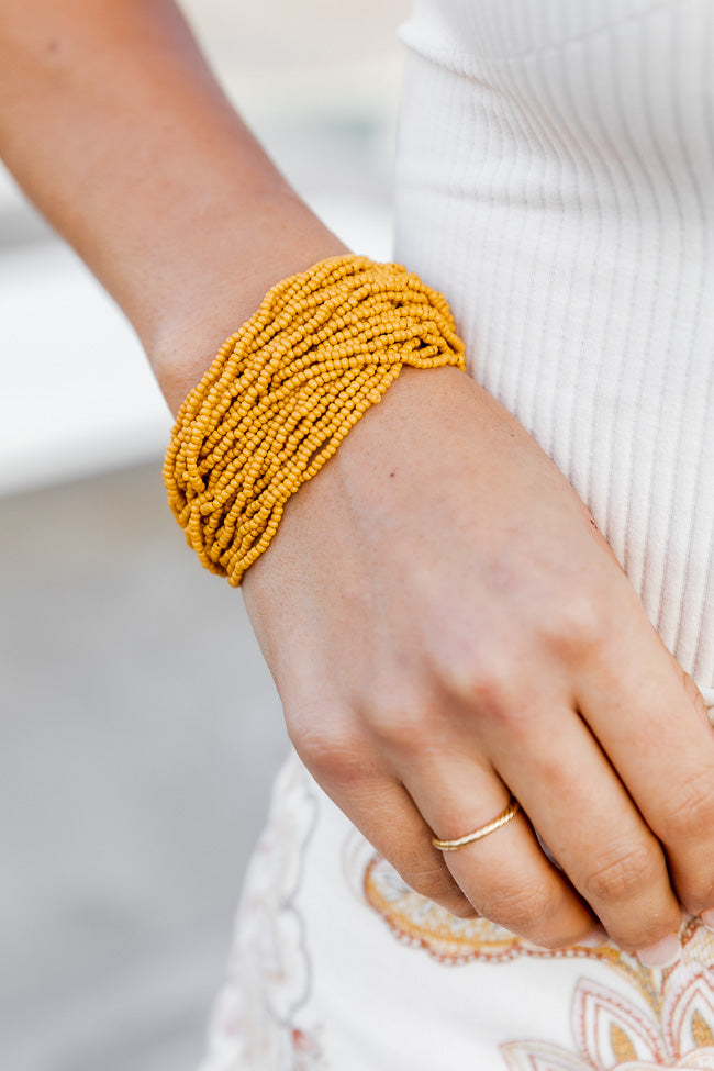 Wrapped Up With You Mustard Large Beaded Twist Bracelet FINAL SALE Outlet Supply