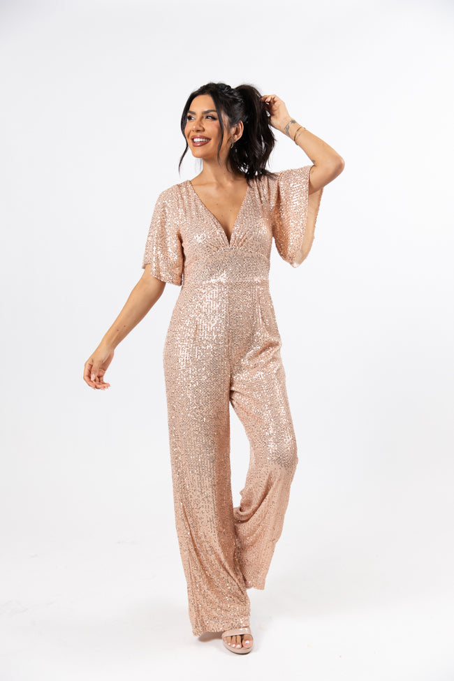 Martini Moments Champagne Sequin Jumpsuit FINAL SALE Free Shipping Very Cheap