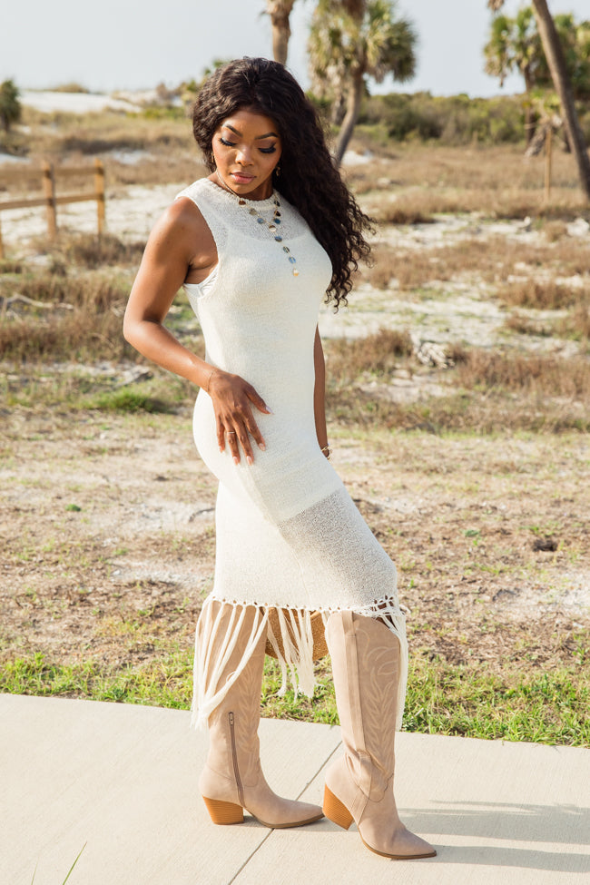 Along The Shoreline Ivory Fringe Detail Sweater Dress Free Shipping Discounts