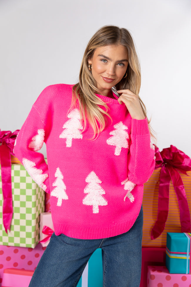 Under The Mistletoe Pink And Cream Christmas Tree Sweater FINAL SALE Official Site Cheap Online