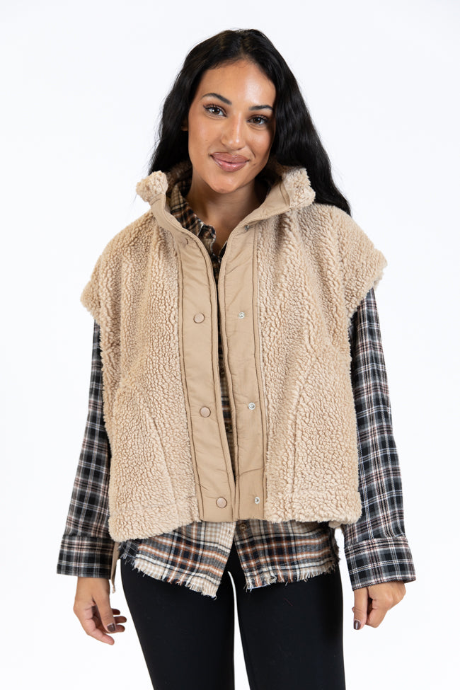 Feel It All Beige Oversized Sherpa Vest Shipping Outlet Store Online