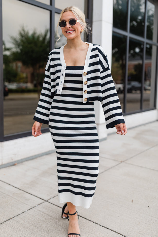 Feels Like Love Black and White Striped Dress and Cardigan Set FINAL SALE Supply