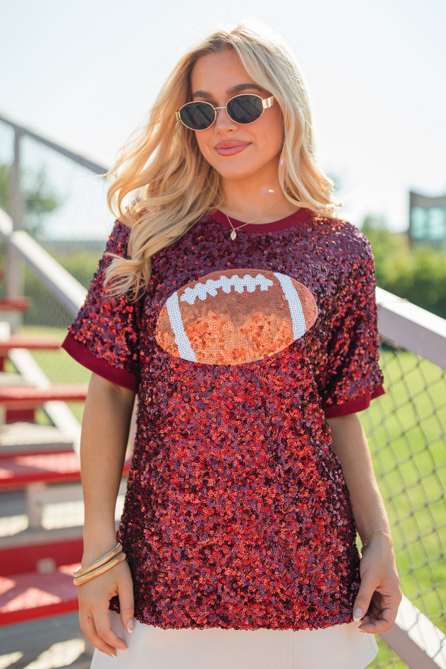 Go Long Burgundy Sequin Football Top FINAL SALE Best Place For Sale