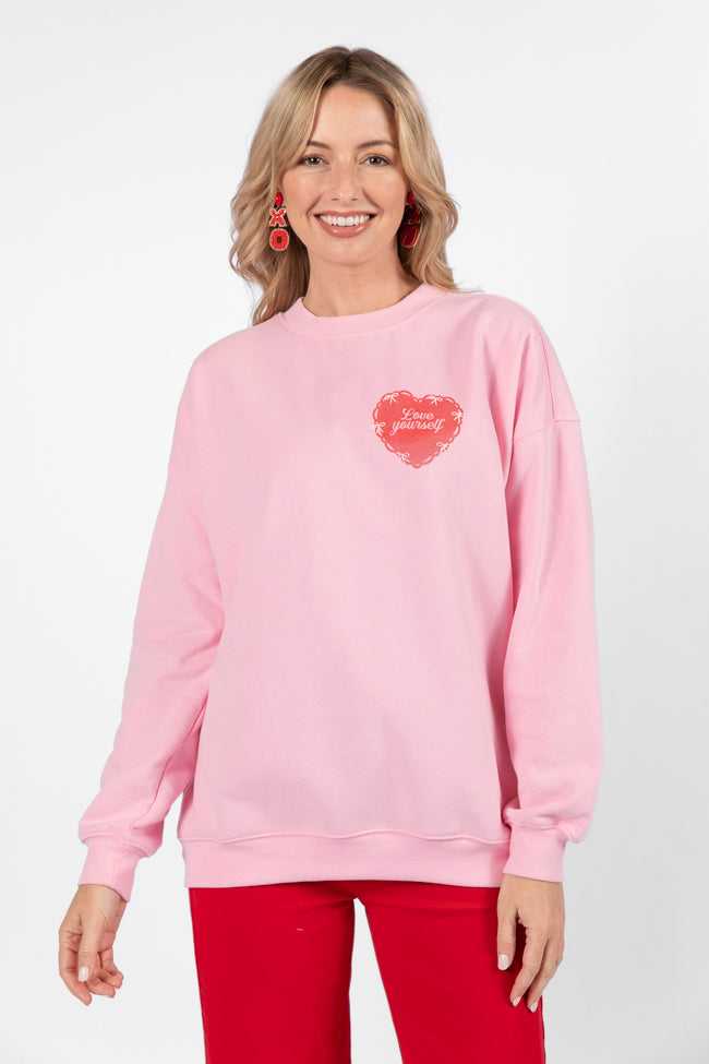 Love Your Gals And Yourself Light Pink Oversized Graphic Sweatshirt Perfect Cheap Pice