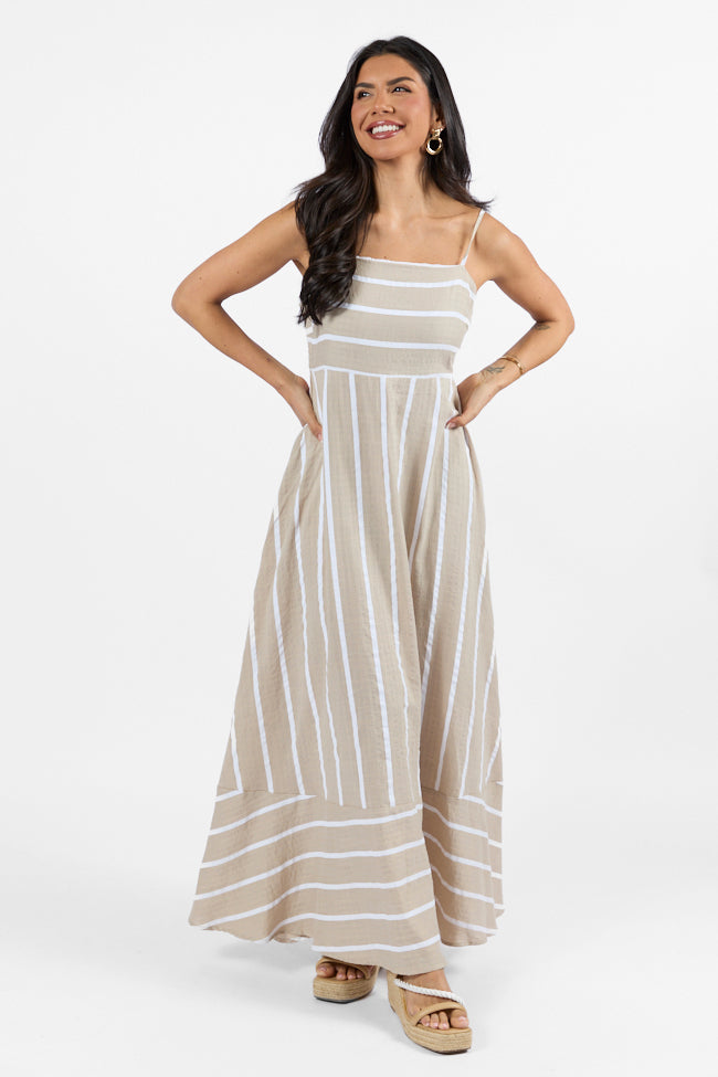 Come Sail Away Neutral Striped Midi Dress Buy Cheap Affordable